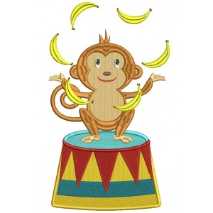 Circus Monkey Juggling Bananas Filled Machine Embroidery Design Digitized Pattern